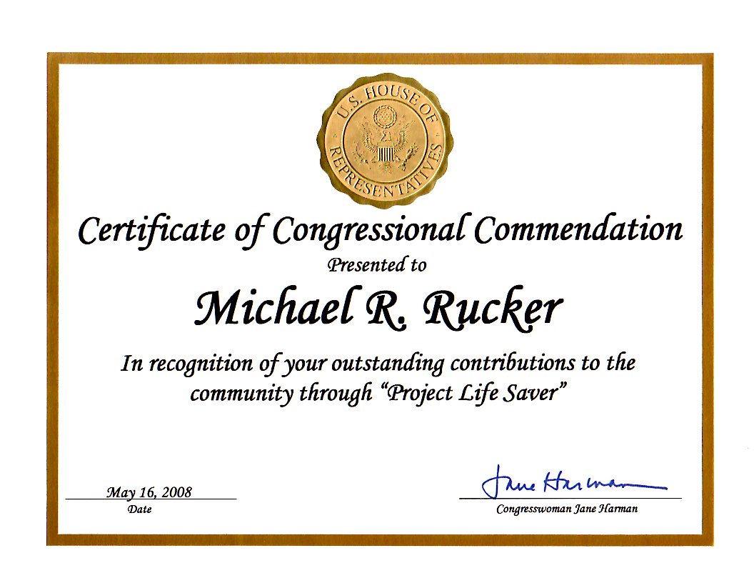 Michael Rucker Congressional Commendation